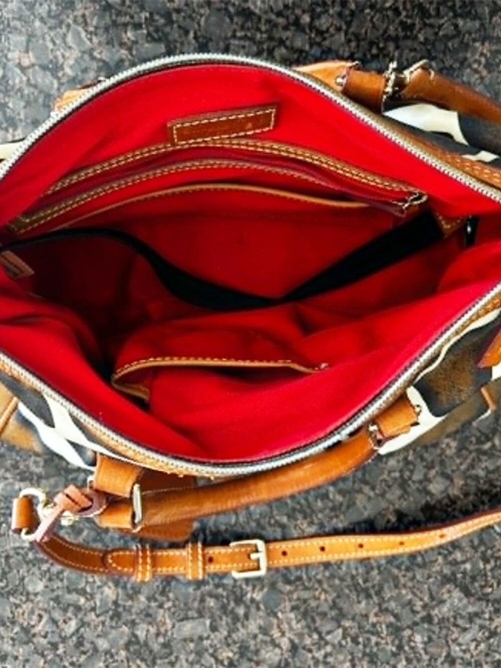 Dooney & Bourke Brown and Cream Giraffe-Print Satchel - Picture 3 of 8
